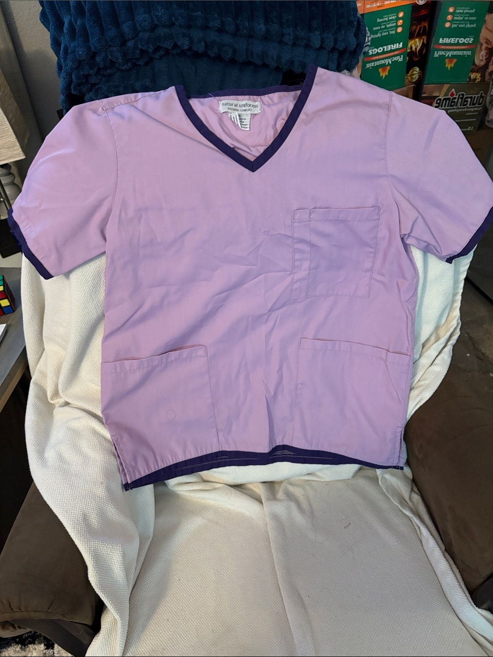 Unbranded Lavender Scrub Top with dark Lavender Trim